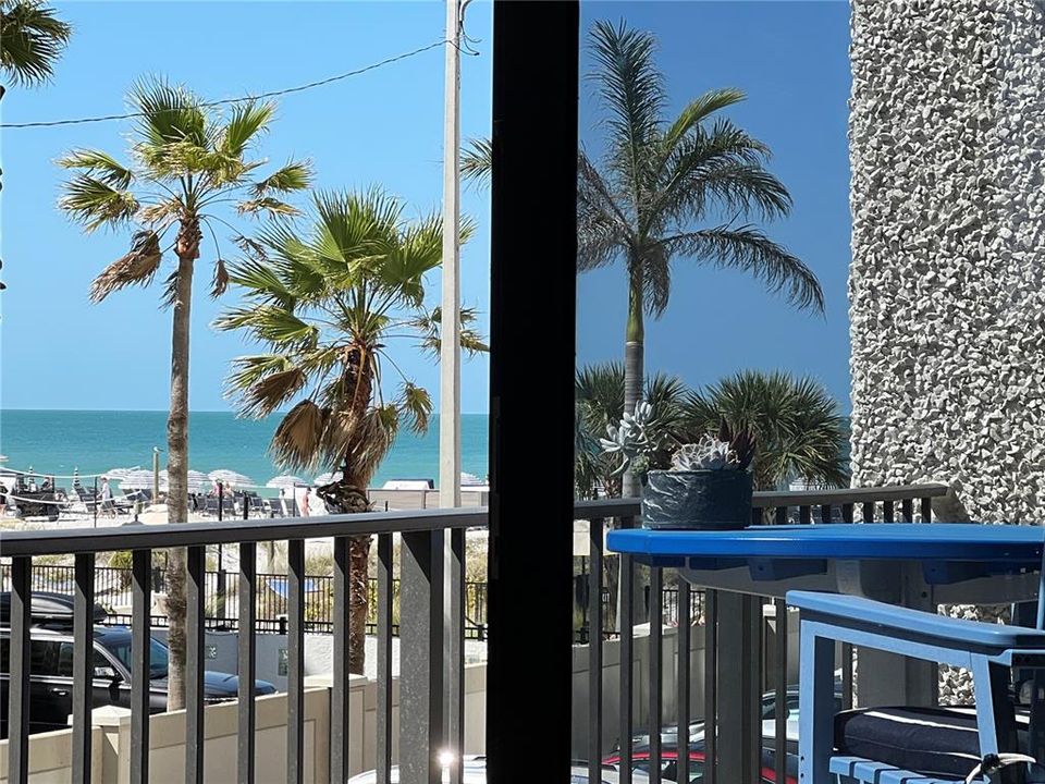 Balcony views of St Pete beach and the Gulf of Mexico.