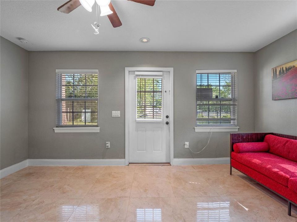 Living room and dining room area