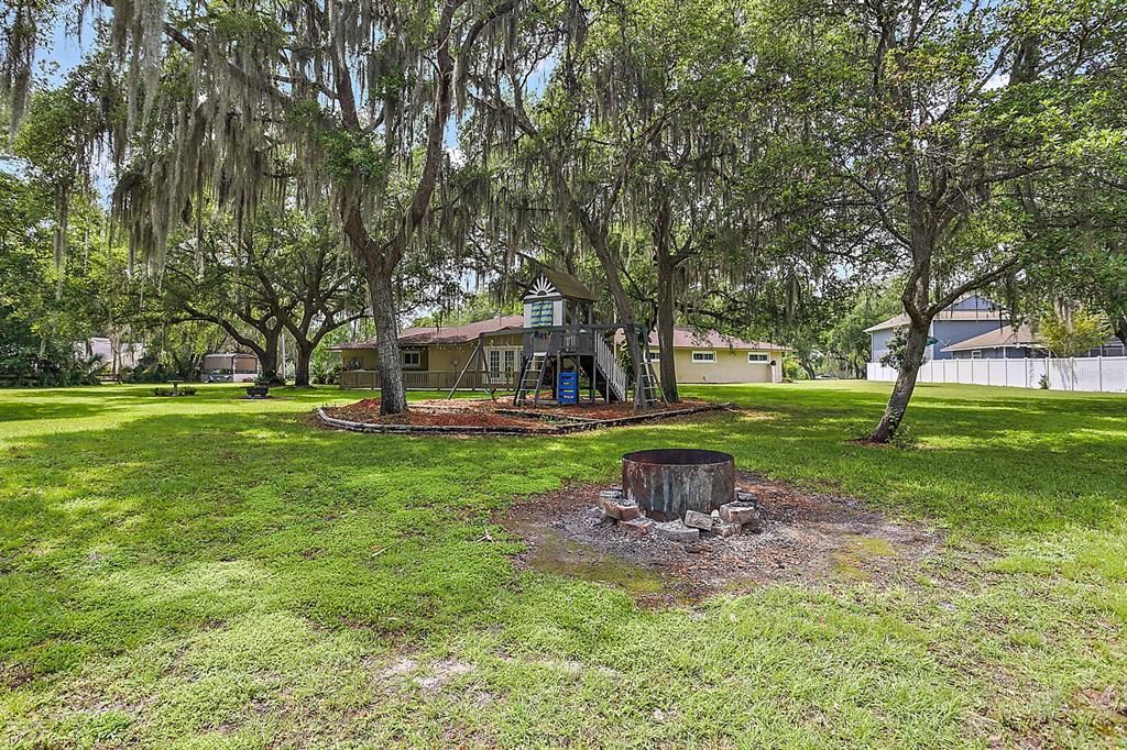 Backyard with Play Area and Firepit