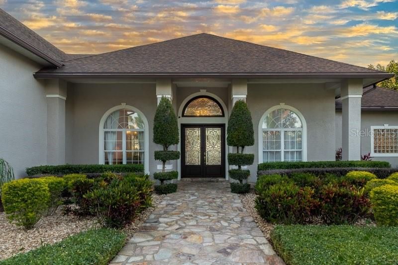 Beautiful Stone Walkway and Double Door Entrance