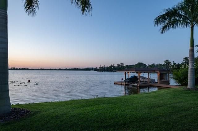 Back Lawn and Dock during Sunset