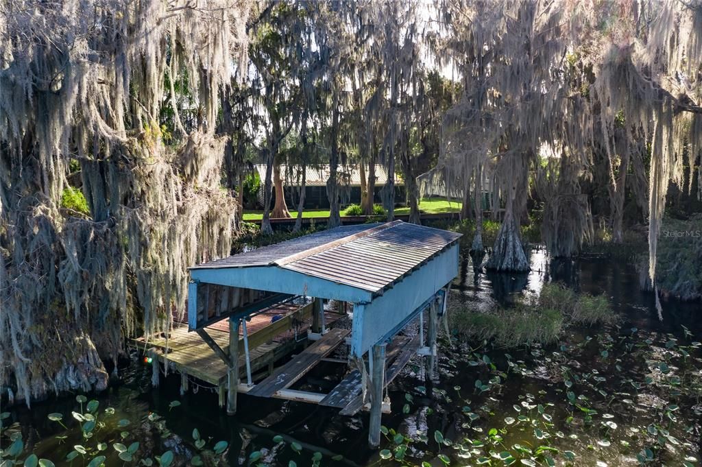 aerial of dock & covered lift