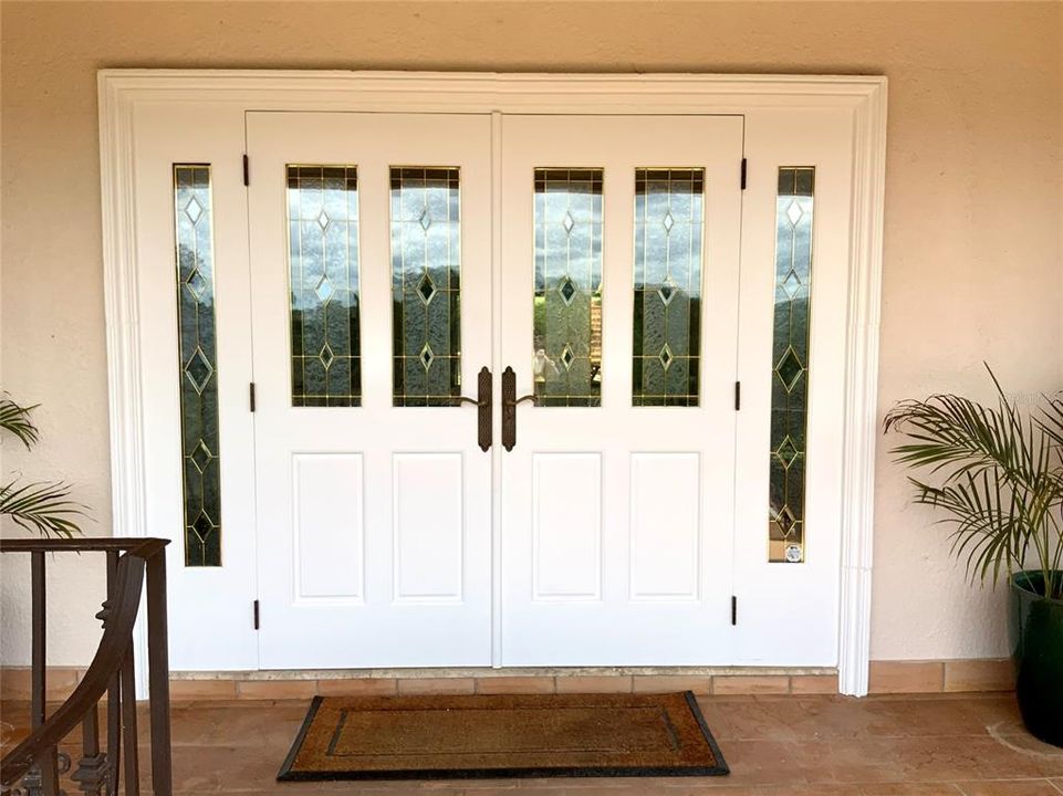 Attractive stained glass doors at the entrance