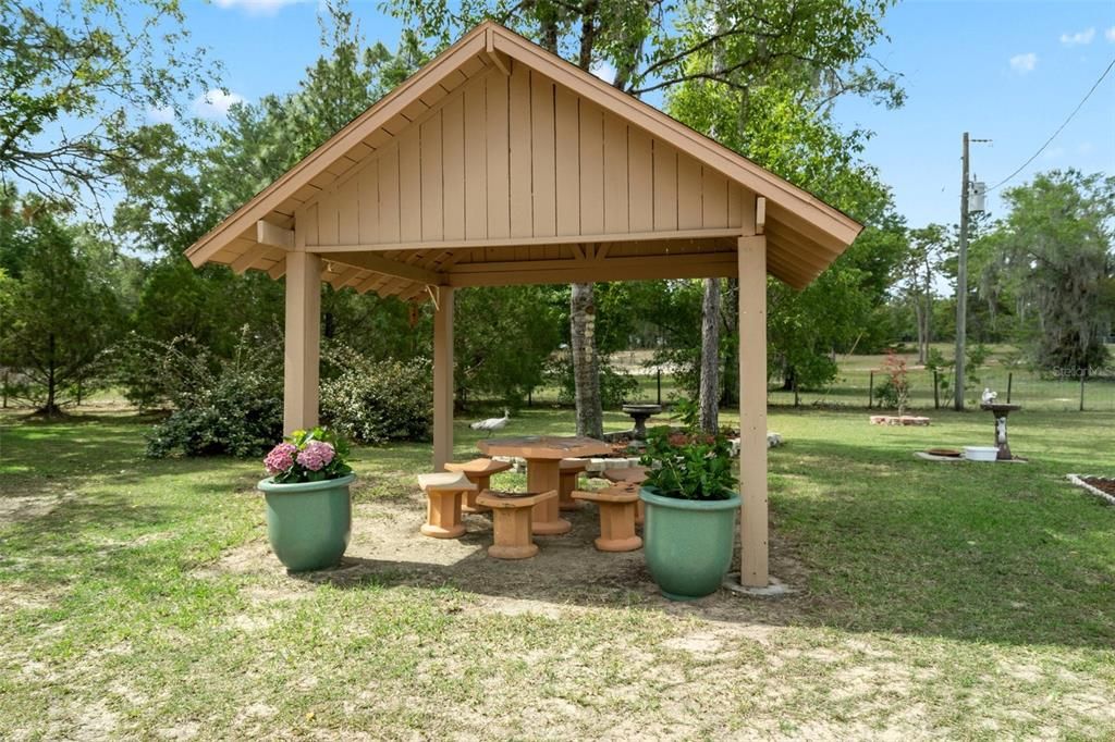 Picnic shelter. Table & benches stay.