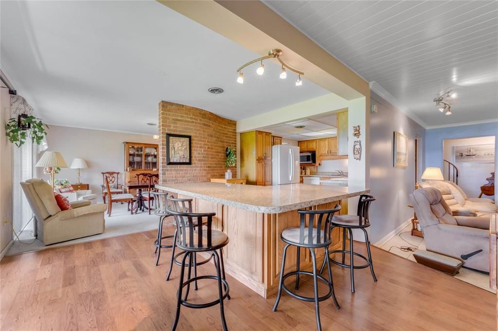 Dinette/Breakfast Bar looking into Kitchen & Dining Room