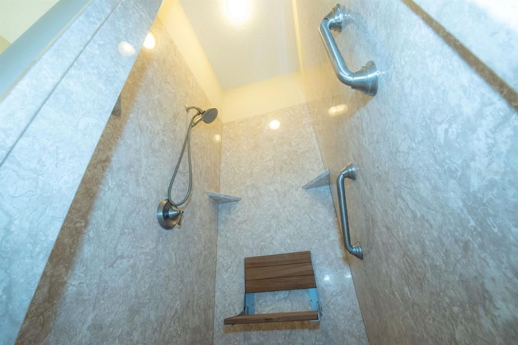 West Shore Shower with shower seat installed in 2020.