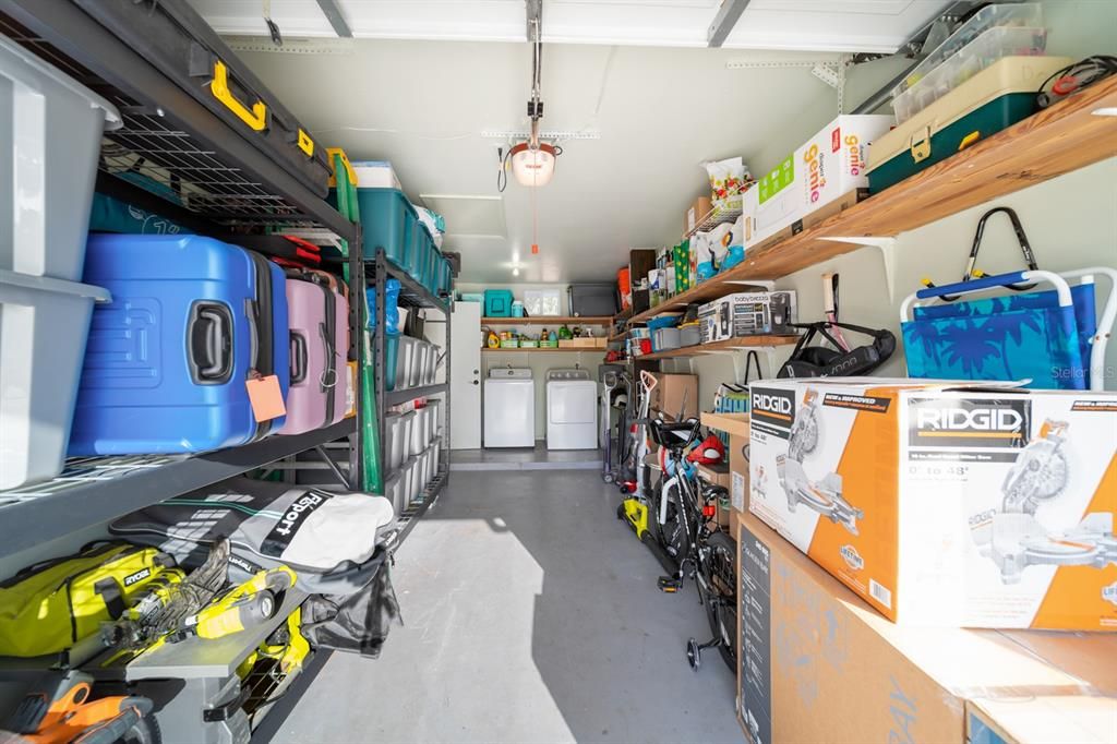 Garage set up with Storage, Extra Deep for good Washer and Dryer
