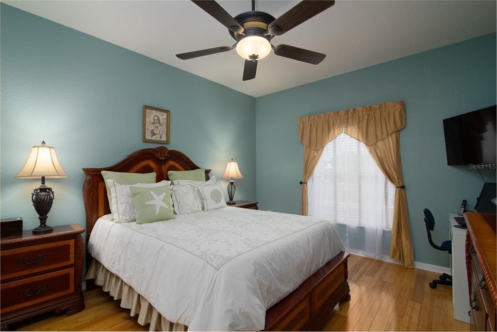 The large master bedroom can easily accommodate your furniture.