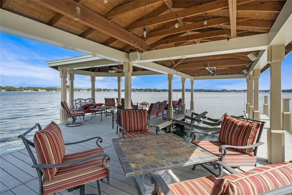 Large boat dock with covered and open spaces