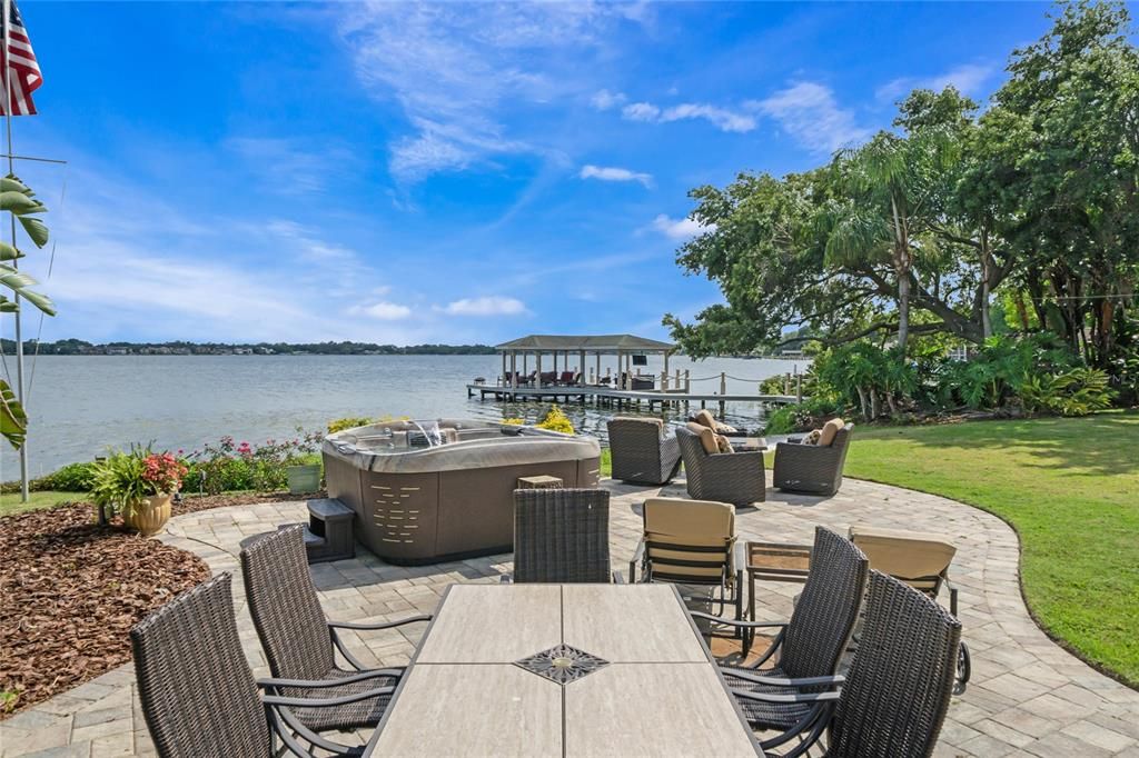 Private fire pit area with opulent hot tub