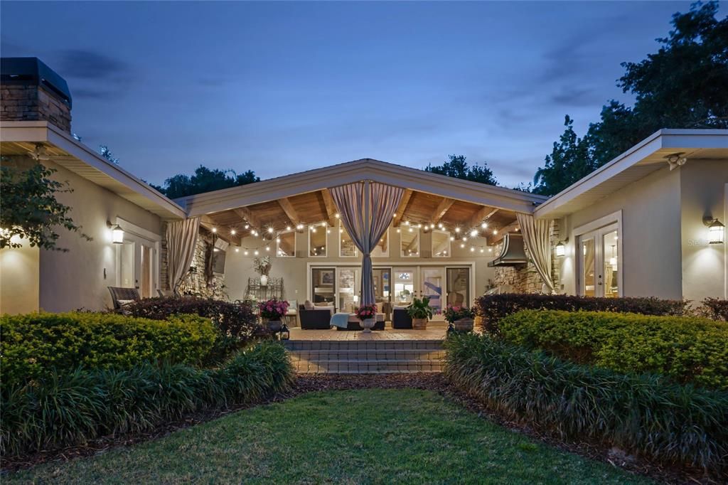 Luxurious outdoor living space with twinkly lights