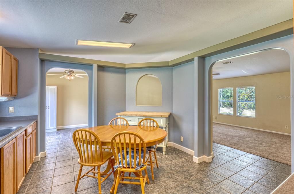 Kitchen looking toward great room and dining room