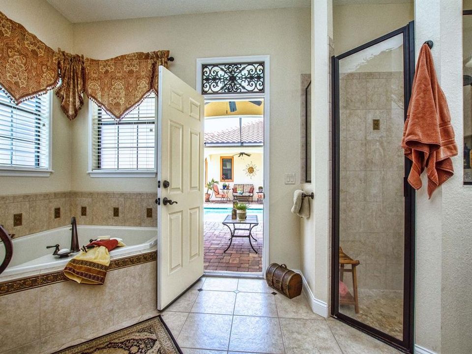 Cabana bath door from pool courtyard