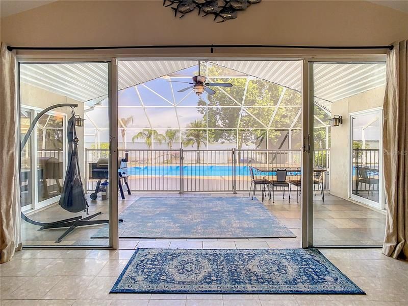 16' of sliding glass doors that provide a pool view and then an amazing view of Lake Hamilton.