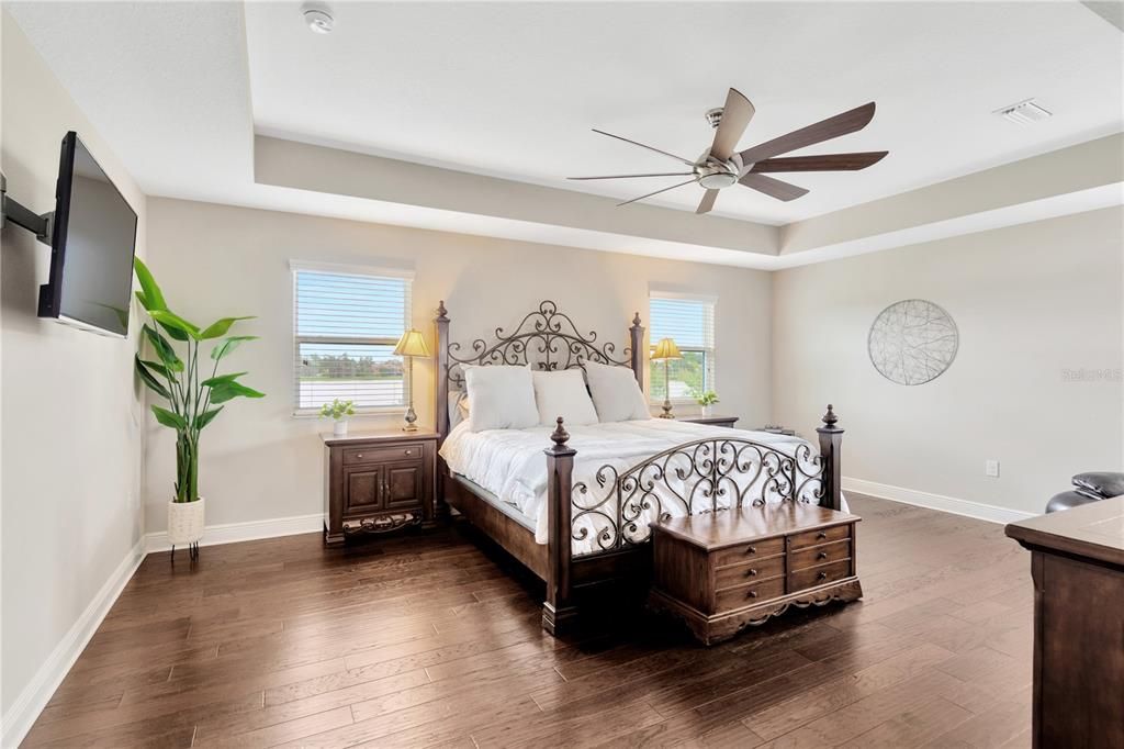 BRIGHT MASTER BEDROOM WITH WATER VIEWS, TRAY CEILING & BEAUTIFUL FLOORING