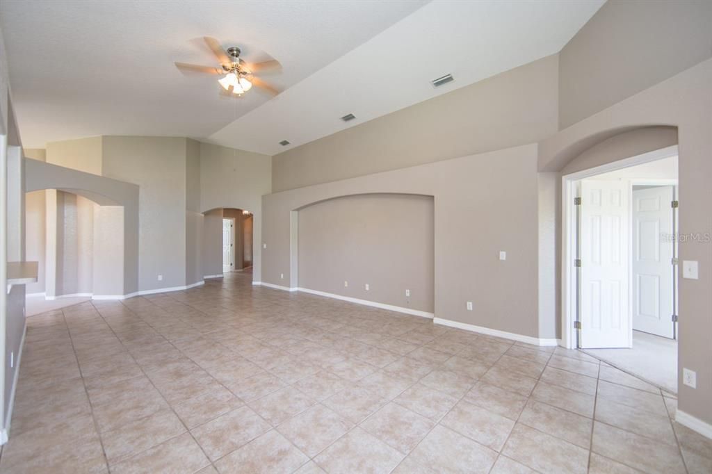 Great Room is Enhanced with Planter Shelves and Entertainment Niche