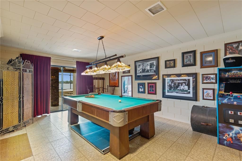 Game Room With View to Pool and Lake Otis