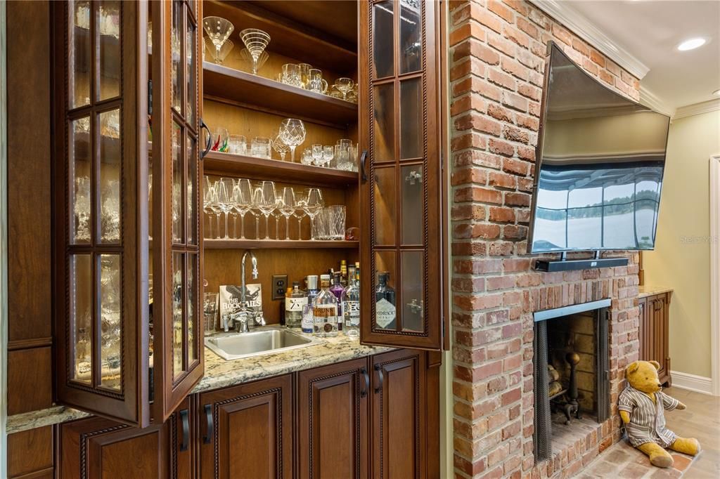 Wet Bar and View to Fireplace