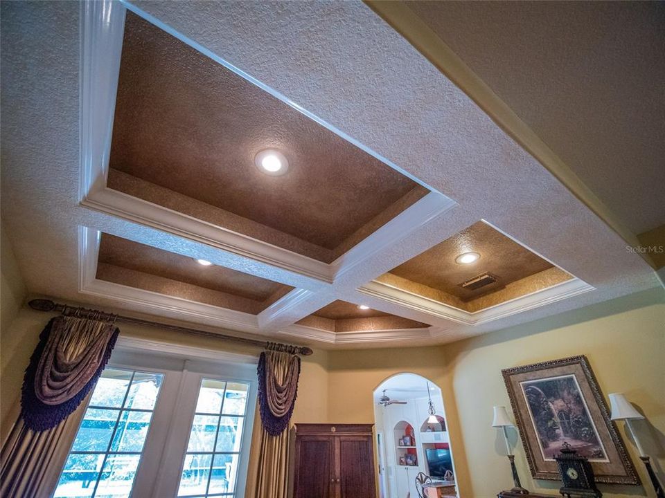 Formal living room coffered ceiling