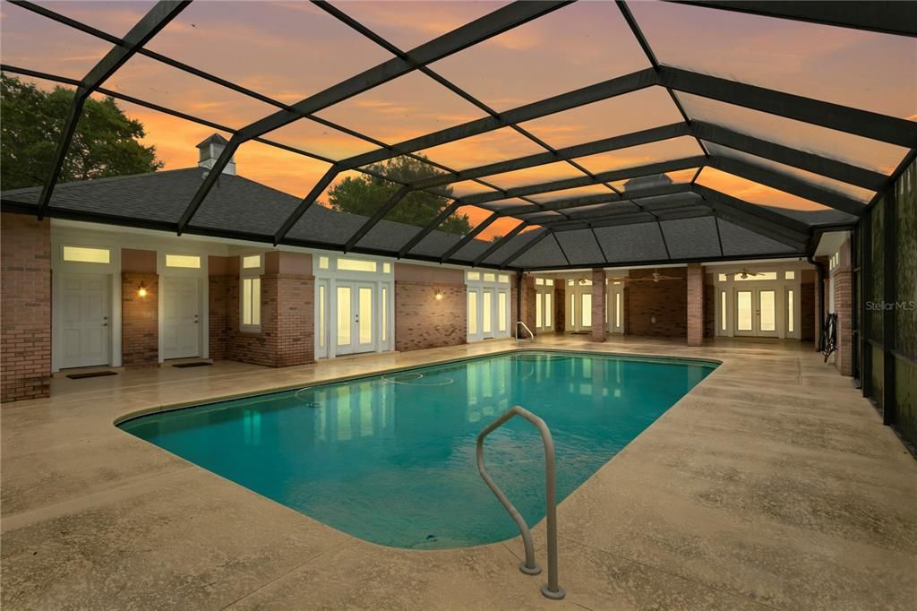 Twilight View of Pool and house lights