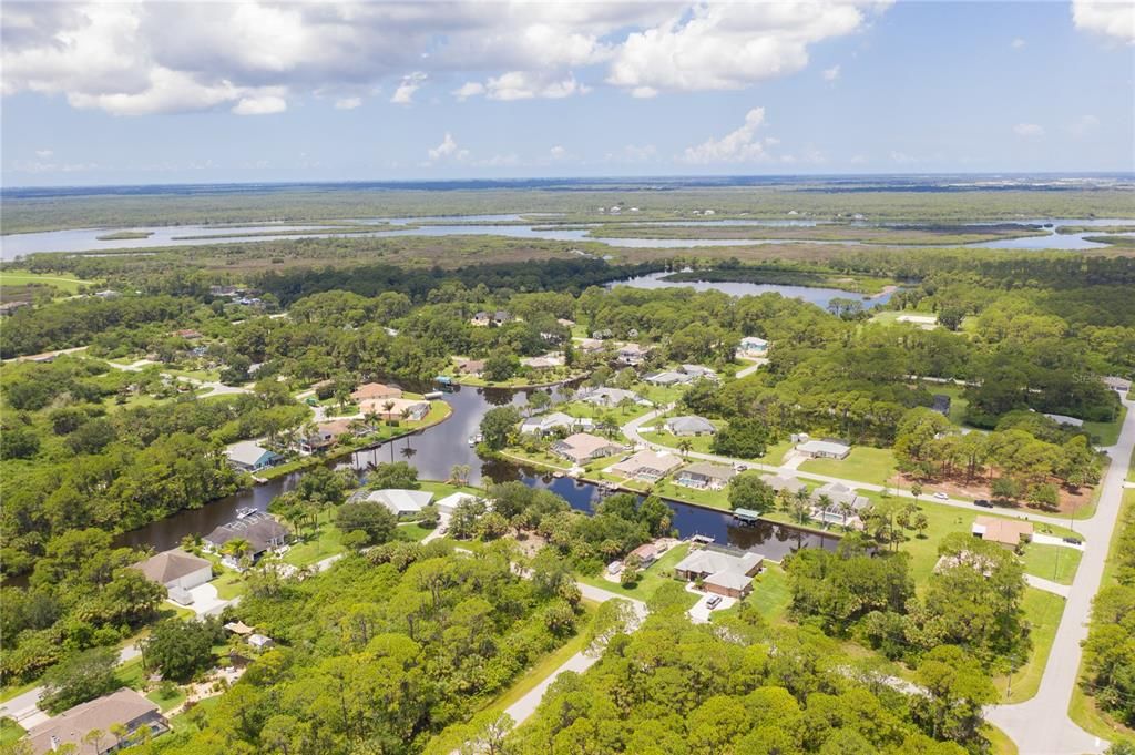 High aerial view of canal network leading to Myakka river to Charlotte harbor