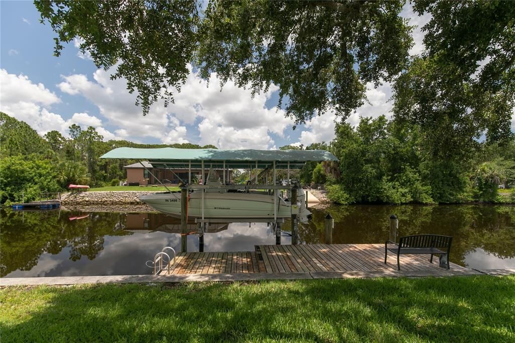 Eastern view of boat dock and boat lift