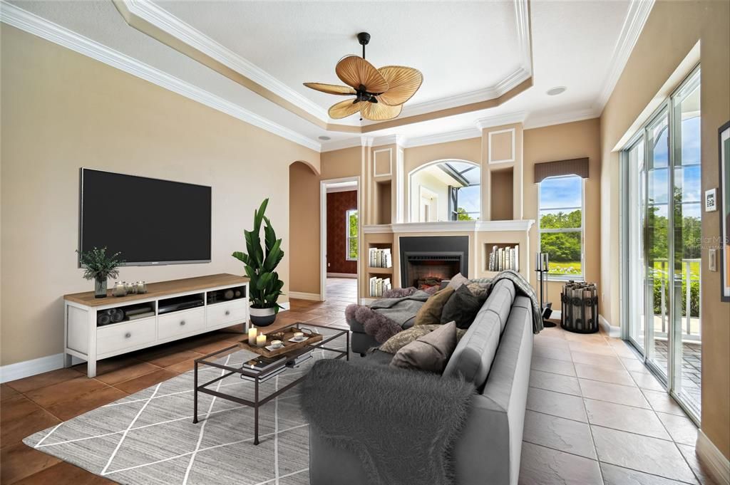 Spacious family room. Virtually staged