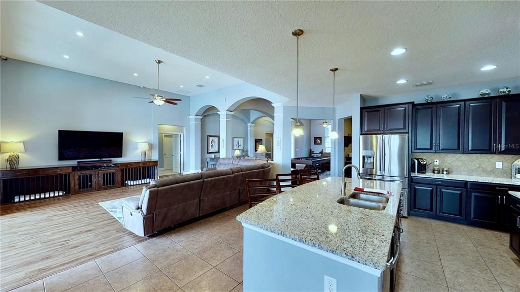 Kitchen Island and Family Room