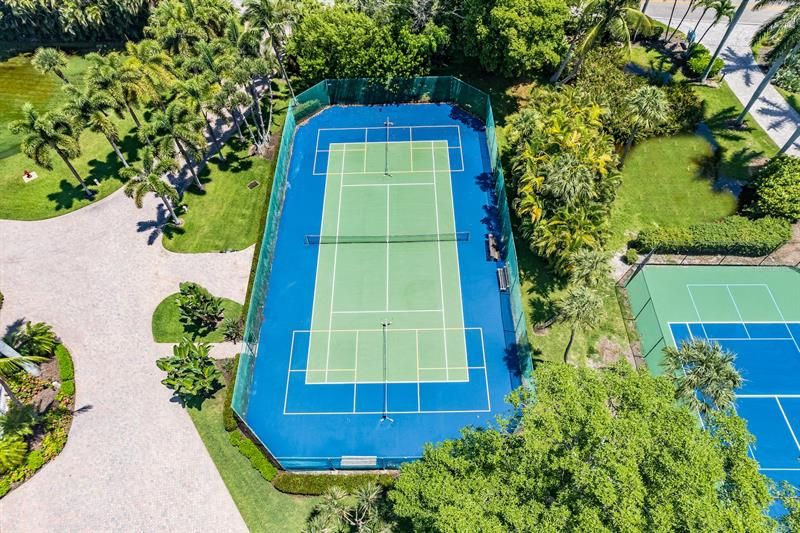Aerial view over tennis courts