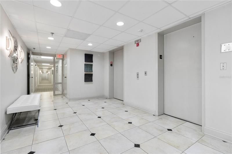 Indoor, air conditioned corridors and elevators