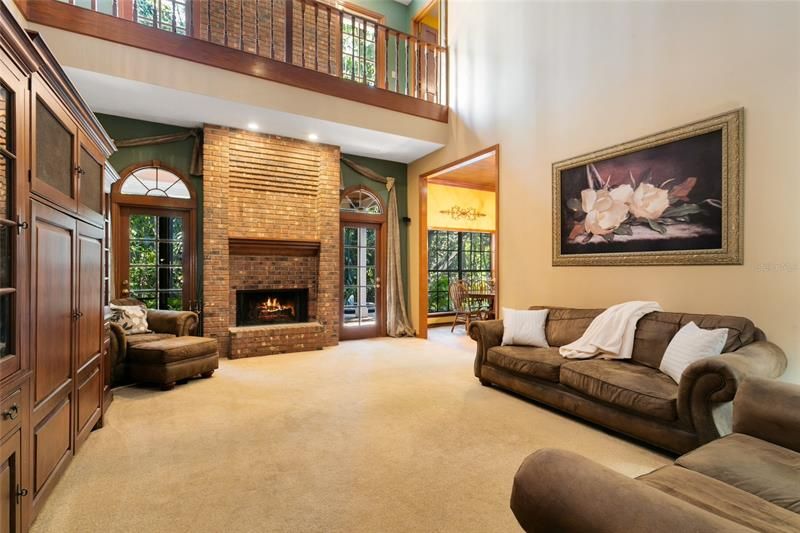 Family room with two story ceilings