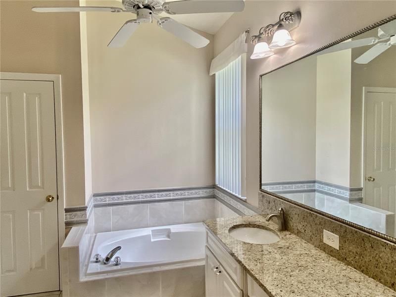 Master bathroom with double sink and soaking tub