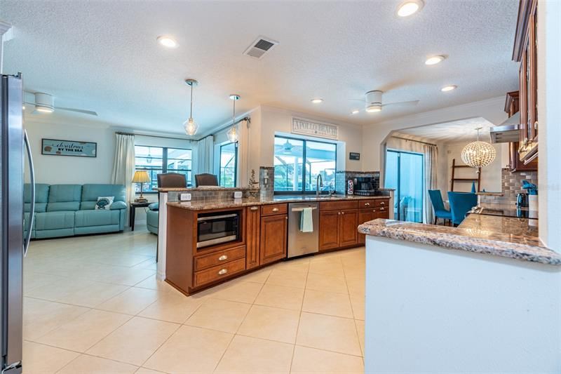 The kitchen is open to the family room.