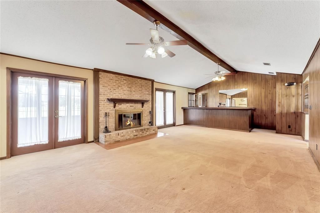 Bar in Family Room/Fireplace/French Doors