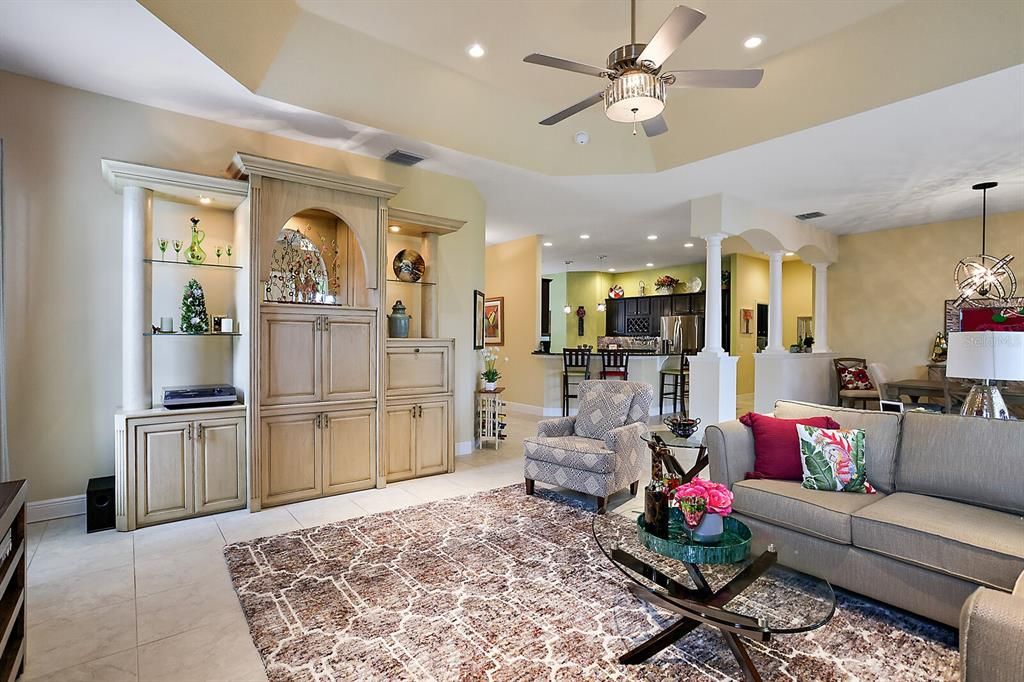 Living area with tile floor