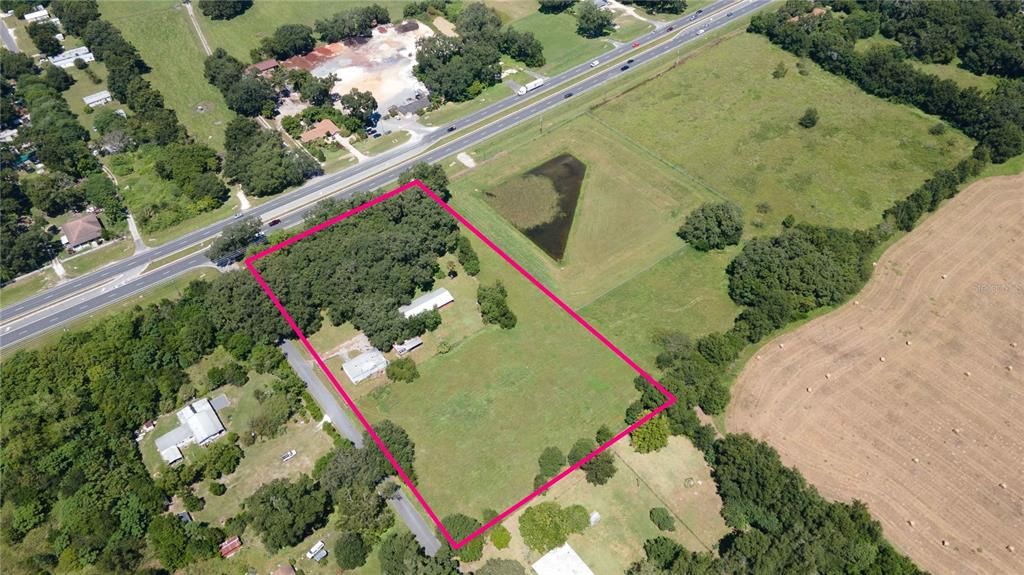 Aerial view of 3.88 acres with 300+/- linear ft of road frontage on US Hwy 301