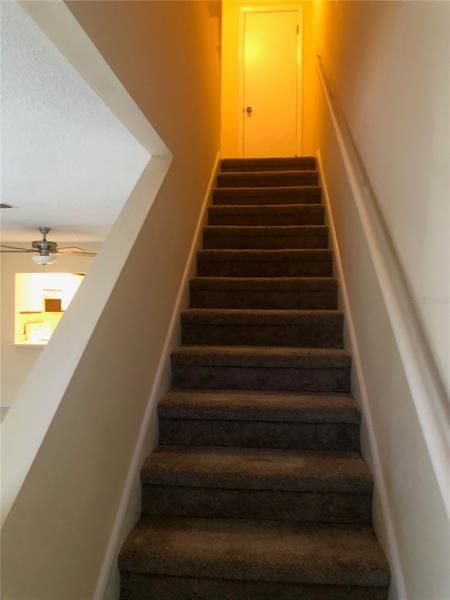 Stair case leading up to two full bedrooms with private baths