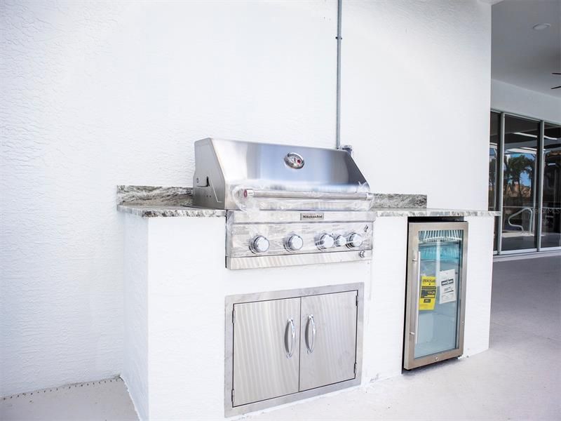 Brand new outdoor grill with beverage cooler