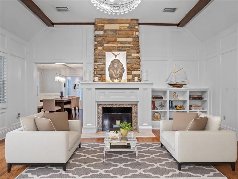Living Room with Gas Stone Fireplace