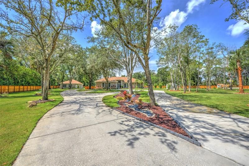 Long, circular driveways offering plenty of parking for guests.