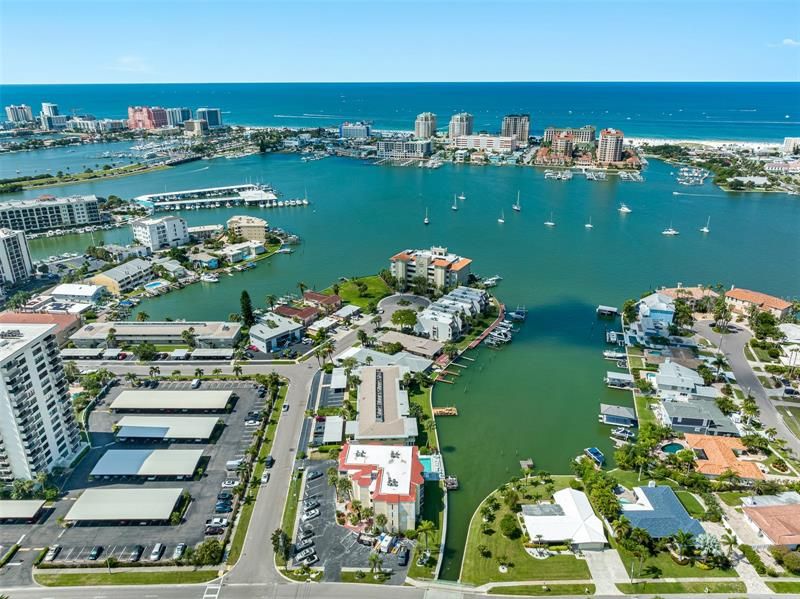 Arial view of 270 Skiff Point on beautiful, sunny, Island Estates in Clearwater Beach, Florida