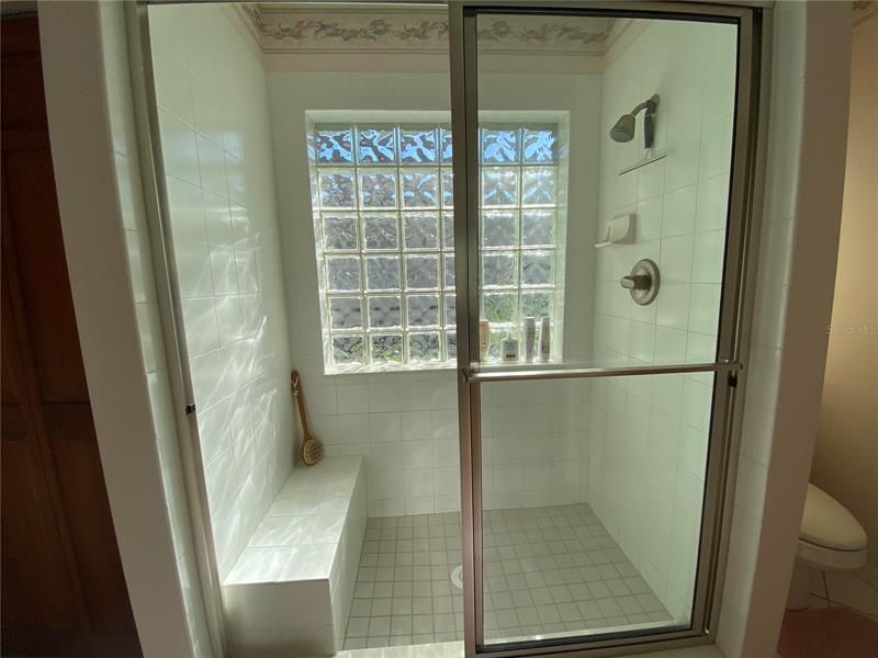 Large walk-in shower with seat