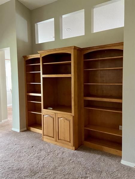 Wood built-in entertainment system in family room