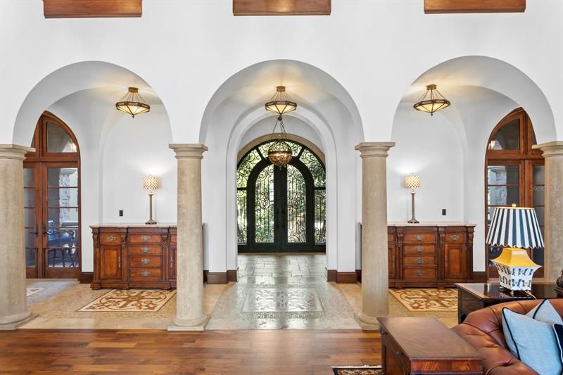 Looking back at the entrance you can see the intricate tile flooring patterns and how gorgeous the door is!