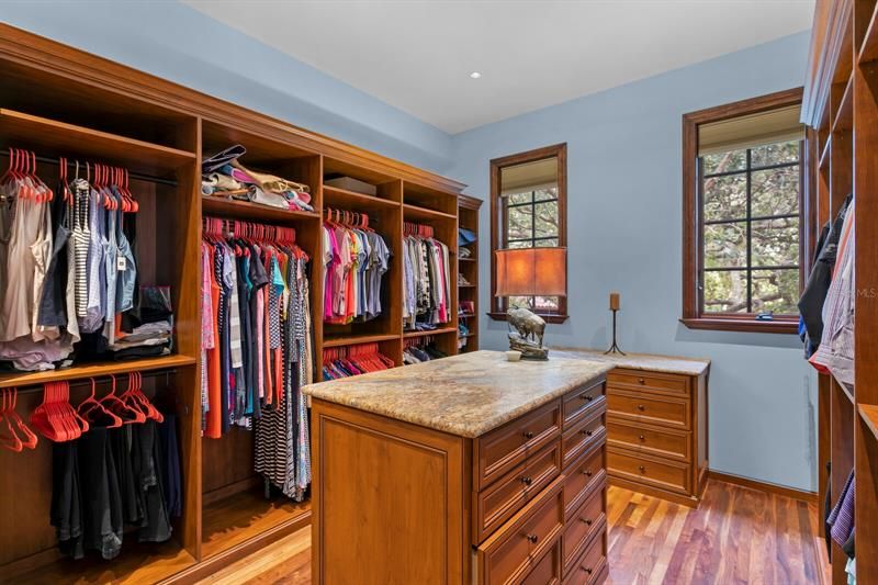The large owners closet provides plenty of space for hanging clothes plus drawers
