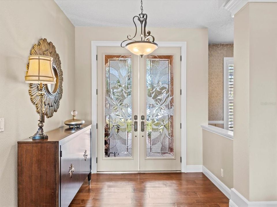 View of the Foyer/Entryway w/ Double Door 1 Light Custom Etched Glass Doors