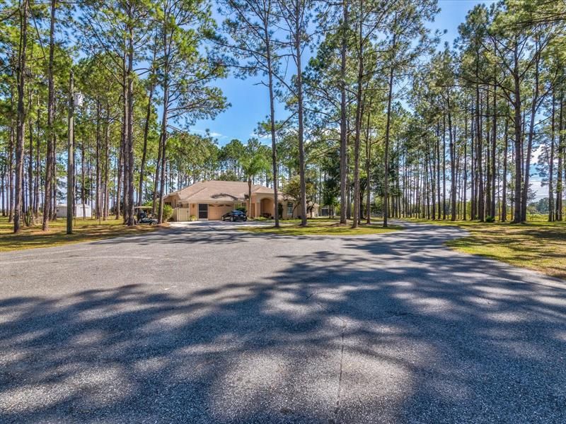 View from the Front Gate Showing Vast Size of the Front of the 3.5 Acre Property and the Custom Driveway Circle with Plenty of Space to Park Whatever You Need