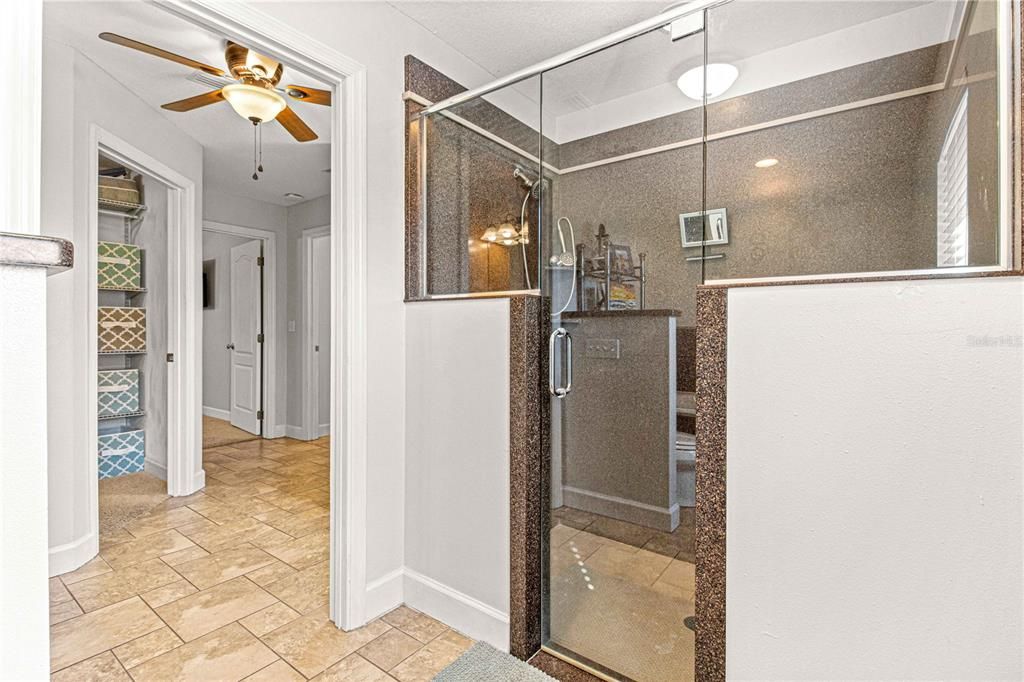 master shower view looking into the master closet and dressing area