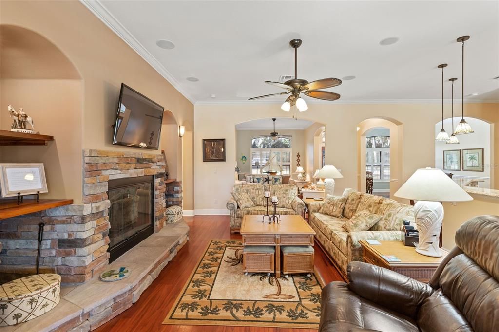 Main living area with stone fireplace