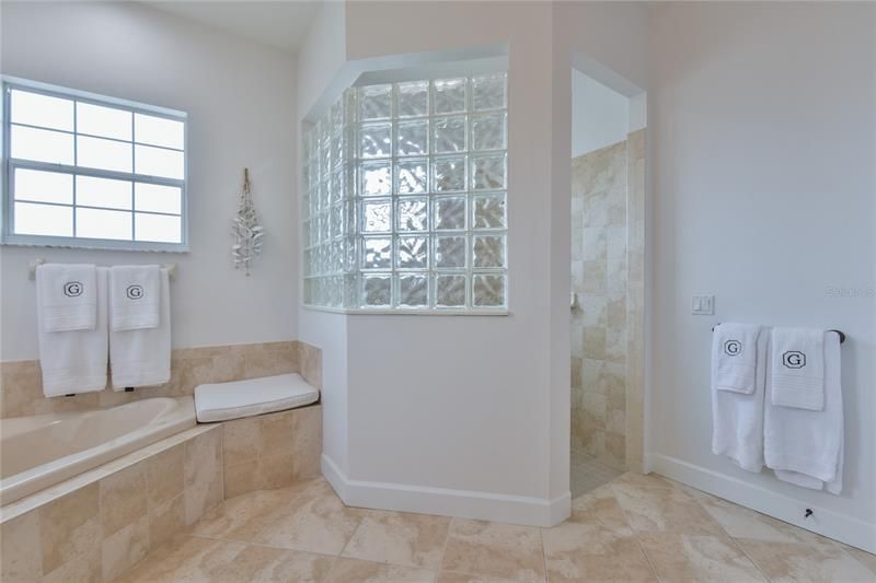 Walk in shower and large soaking tub
